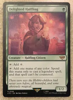 MTG Delighted Halfling NM Rare Creature Halfling Citizen 158 LOTR Magic - Image 1