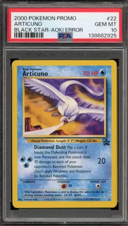 Pokemon Articuno Movie 2000 Black Star Promo #22 AOKI ERROR PSA 10 Gem Mint - Image 1