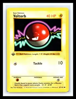 💥 VOLTORB 1st Edition Shadowless Base Set 1999 Pokemon TCG Non Holo # 67/102 - Image 1
