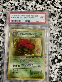 1997 Pokemon Japanese Team Rocket Dark Vileplume Holo W/swirl #045 PSA 9 Mint - Image 1