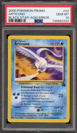 Pokemon Articuno Movie 2000 Black Star Promo #22 AOKI ERROR PSA 10 Gem Mint - Image 1