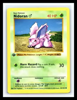 💥 NIDORAN 1st Edition Shadowless Base Set 1999 Pokemon TCG Non Holo # 55/102 - Image 1