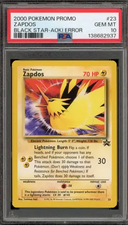 Pokemon Zapdos Movie 2000 Black Star Promo #23 AOKI ERROR PSA 10 Gem Mint - Image 1