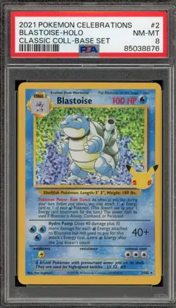 Pokemon Blastoise Celebrations Classic Coll. Base Set Holo Rare #2 PSA 8 - Image 1