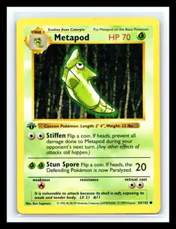💥 METAPOD 1st Edition Shadowless Base Set 1999 Pokemon TCG Non Holo # 54/102 - Image 1