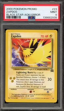 Pokemon Zapdos Movie 2000 Black Star Promo #23 AOKI ERROR PSA 9 Mint - Image 1