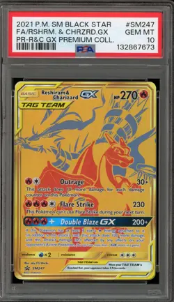 Pokemon Reshiram & Charizard GX Premium Coll. Full Art Promo SM247 PSA 10 - Image 1
