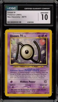 Pokemon Unown N Neo Discovery Unlimited #50 CGC 10 Gem Mint - Image 1