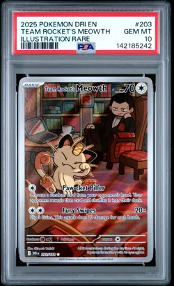 Team Rocket's Meowth 203/182 PSA 10 Pokemon Scarlet & Violet Destined Rivals - Image 1