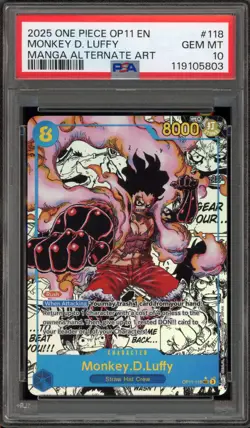 One Piece CCG Monkey.D.Luffy Manga Alternate Art OP11-118 PSA 10 Gem Mint - Image 1