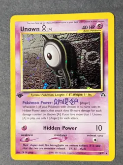Unown A - 14/75 - Pokemon Neo Discovery 1st Edition Holo Rare Card WOTC - Image 1