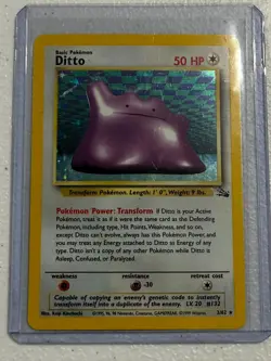 DITTO 3/62 FOSSIL SET HOLO RARE POKEMON CARD - DMG/CREASED - Image 1