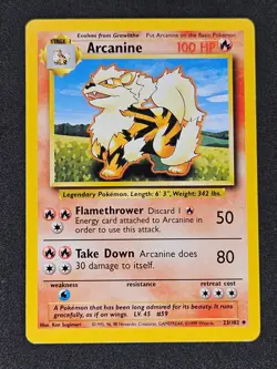 Arcanine Uncommon 23/102 Base Set Unlimited 1999 WOTC Pokemon Card LP- - Image 1