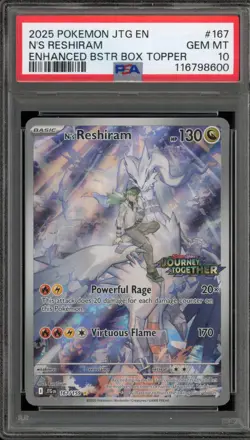 Pokemon N's Reshiram Journey Together Enhanced Bx. Topper #167 PSA 10 Gem Mint - Image 1
