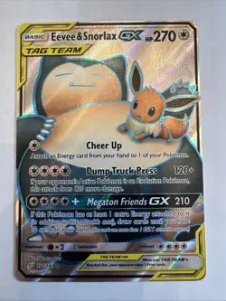 Pokemon Eevee & Snorlax GX Full Art Ultra Rare TAG TEAM Holo 171/181 Sm-Team Up - Image 1