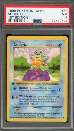 Pokemon Squirtle Base Set Shadowless 1st Edition #63 PSA 7 - Image 1
