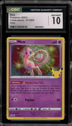 Pokemon Mew Celebrations Holo Rare #011 CGC 10 Gem Mint - Image 1