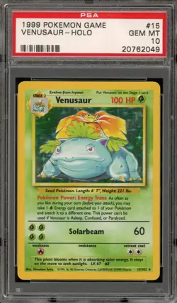 Pokemon Venusaur Base Set Unlimited Holo Rare #15 PSA 10 Gem Mint - Image 1