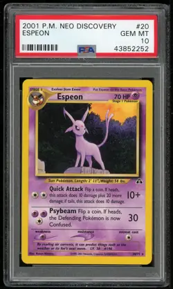 Pokemon TCG Espeon 20/75 Non Holo Rare Neo Discovery PSA 10 WOTC - Image 1