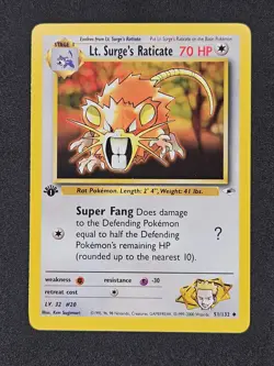 Lt. Surge's Raticate 1st Edition 51/132 Gym Heroes Pokemon Card LP - Image 1