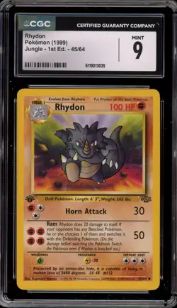 Pokemon Rhydon Jungle 1st Edition #45 CGC 9 Mint - Image 1