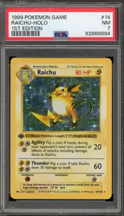 Pokemon Raichu Base Set Shadowless 1st Edition Holo Rare #14 PSA 7 - Image 1