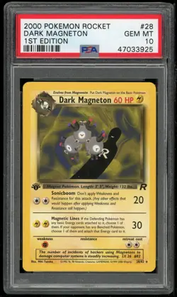 Pokemon TCG Dark Magneton 28/82 Non Holo 1st Edition Team Rocket PSA 10 - Image 1