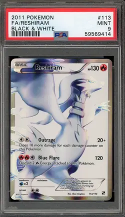 Pokemon Reshiram Black & White Full Art #113 PSA 9 Mint - Image 1