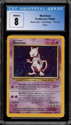 Pokemon Mewtwo Base Set Unlimited Holo Rare #10 CGC 8 - Image 1