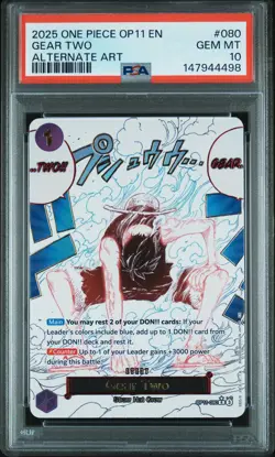 2025 ONE PIECE OP11-A FIST OF DIVINE SPEED ALTERNATE ART #080 GEAR TWO PSA 10 - Image 1
