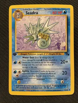 1999 Pokemon TCG Seadra Fossil Card 42/62 1st Edition Unlimited Uncommon - Image 1