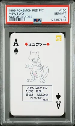 1996 POKEMON RED VERSION PLAYING CARDS ACE OF SPADES #150 MEWTWO PSA 10 - Image 1