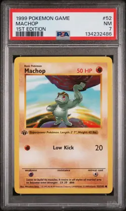 POKEMON CARD 1999 PSA 7 Near Mint 1ST edition base set Shadowless Machop #52 - Image 1