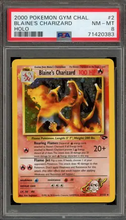 Pokemon Blaine's Charizard Gym Challenge Unlimited Holo #2 FIGHTING SYMBOL PSA 8 - Image 1