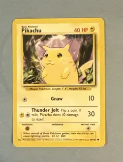 1999 Pokemon TCG Shadowless Base Set Yellow Cheeks Pikachu 58/102 - Image 1