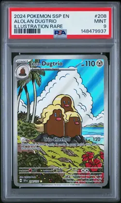 2024 POKEMON SSP EN-SURGING SPARKS ILLUSTRATION RARE #208 ALOLAN DUGTRIO PSA 9 - Image 1