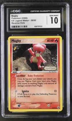 CGC 10 Pokemon Magby 58/92 2006 EX Legend Maker Common Reverse Holo - Image 1