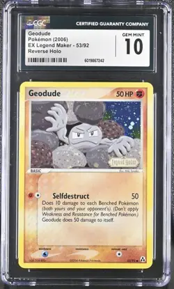 CGC 10 GEODUDE 53 EX LEGEND MAKER REVERSE HOLO FOIL POKEMON - Image 1