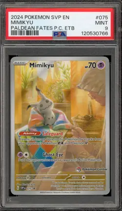 Pokemon Center Stamp Promo Mimikyu Paldean Fates ETB SVP EN 075 PSA 9 Mint - Image 1