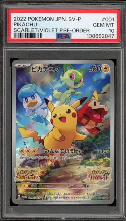 Pokemon Pikachu Scarlet & Violet Preorder Japanese Promo 001/SV-P PSA 10 - Image 1