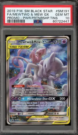 Pokemon Mewtwo & Mew GX Power Partnership Tins Full Art Promo SM191 PSA 10 - Image 1