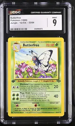 CGC 9 MINT Butterfree 1999 Jungle 1st Edition 33/64 Pokemon Card - Image 1