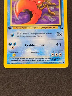 Kingler 1st Edition Uncommon 38/62 1999 WOTC Fossil Pokemon Card LP+ - Image 4