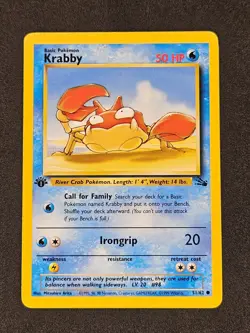 Krabby 1st Edition Common 51/62 1999 WOTC Fossil Pokemon Card Arita LP+ - Image 1