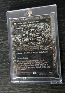 MTG TMNT Michelangelo, Improviser Borderless Foil gold signature Headliner - Image 1