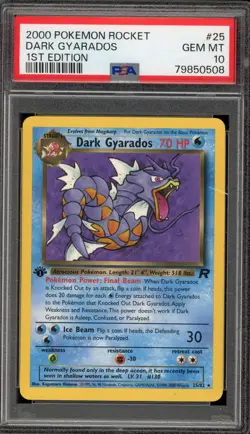 Pokemon Dark Gyarados Team Rocket 1st Edition NON Holo Rare #8 PSA 10 Gem Mint - Image 1