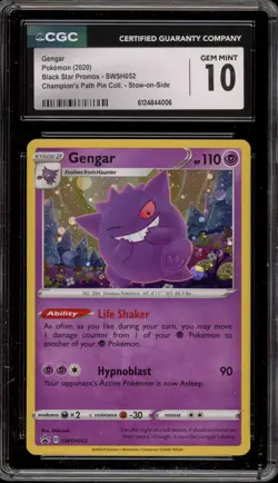 Pokemon Gengar Champion's Path Pin Coll. Stow-On-Side Holo Promo SWSH052 CGC 10 - Image 1