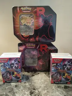 Sealed Pokemon Lot 2 Team Rockets Tins And Two Destined Rivals Booster Bundles - Image 1