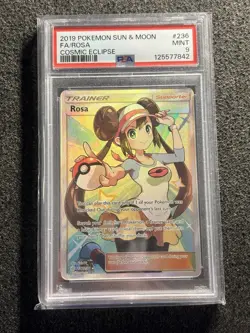 Rosa 236/236 Pokemon TCG Sun & Moon Cosmic Eclipse Full Art Trainer PSA 9 - Image 1