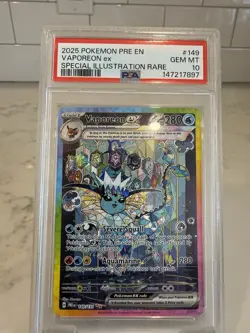 Vaporeon ex SIR #149 2025 Pokemon Prismatic Evolutions PSA 10 GEM MT - Image 3